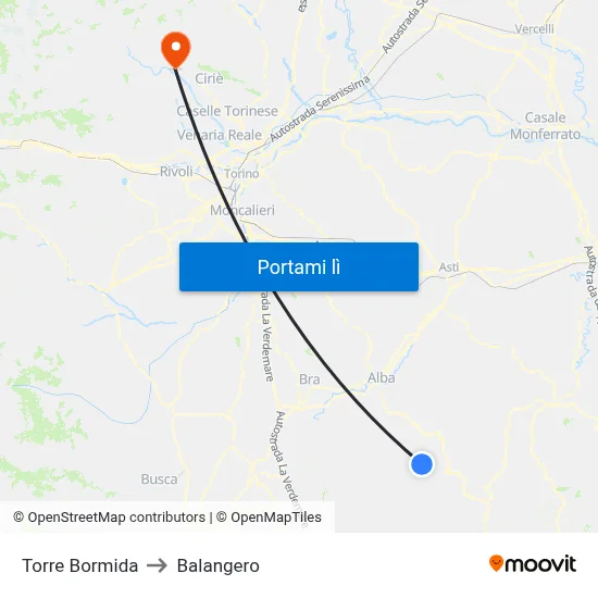 Torre Bormida to Balangero map