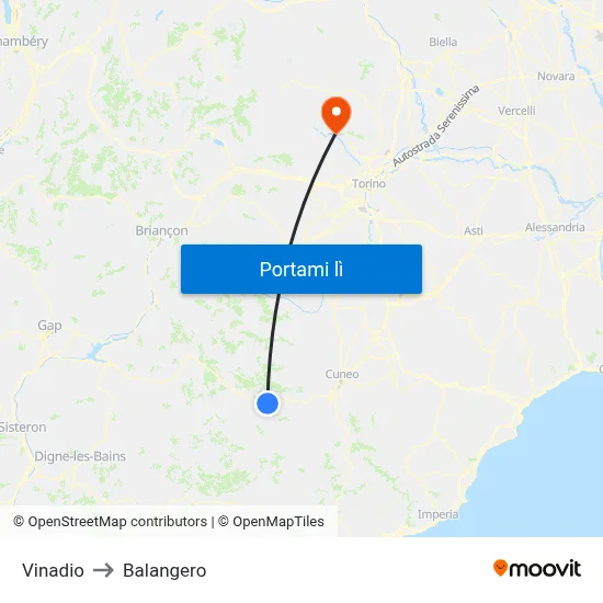 Vinadio to Balangero map