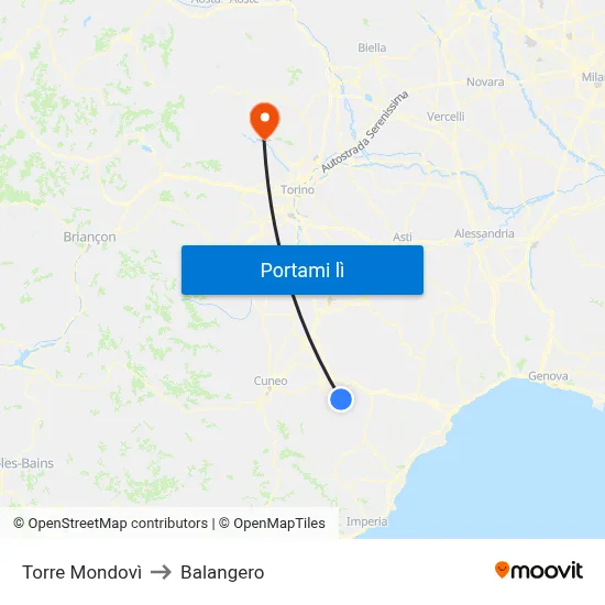 Torre Mondovì to Balangero map