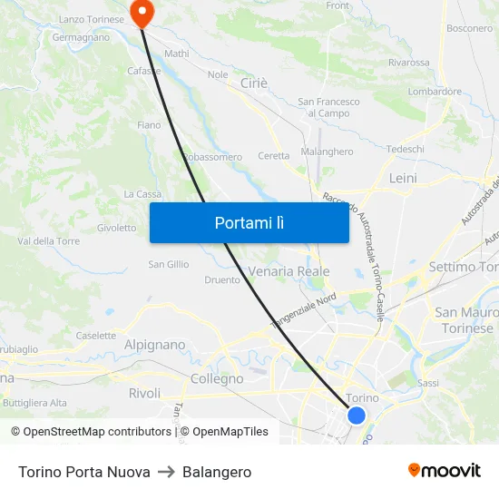Torino Porta Nuova to Balangero map