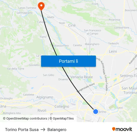 Torino Porta Susa to Balangero map