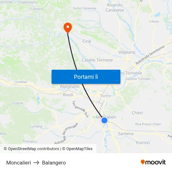 Moncalieri to Balangero map