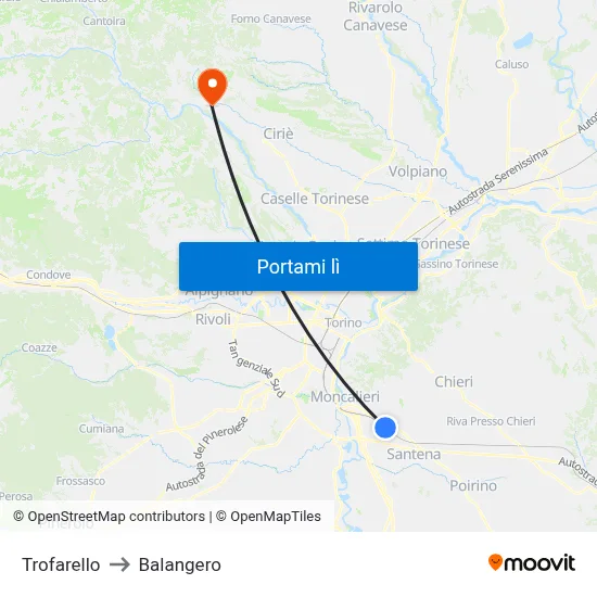Trofarello to Balangero map