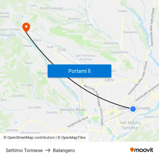 Settimo Torinese to Balangero map