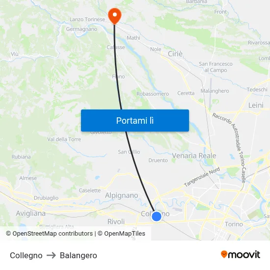 Collegno to Balangero map