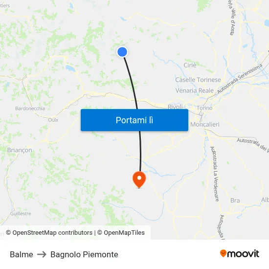 Balme to Bagnolo Piemonte map