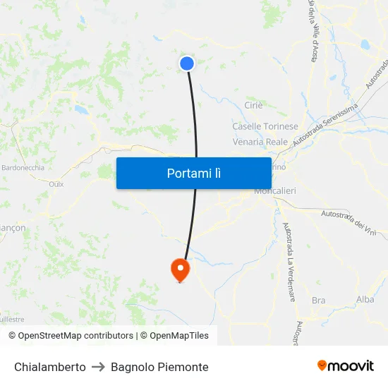 Chialamberto to Bagnolo Piemonte map