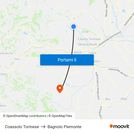 Coassolo Torinese to Bagnolo Piemonte map