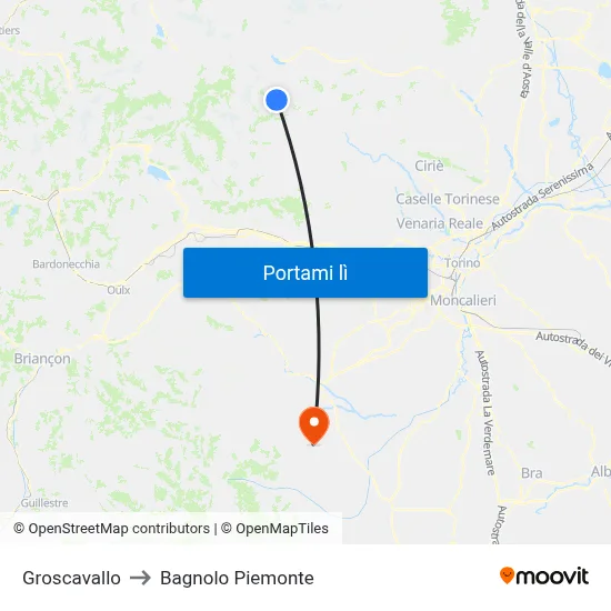 Groscavallo to Bagnolo Piemonte map