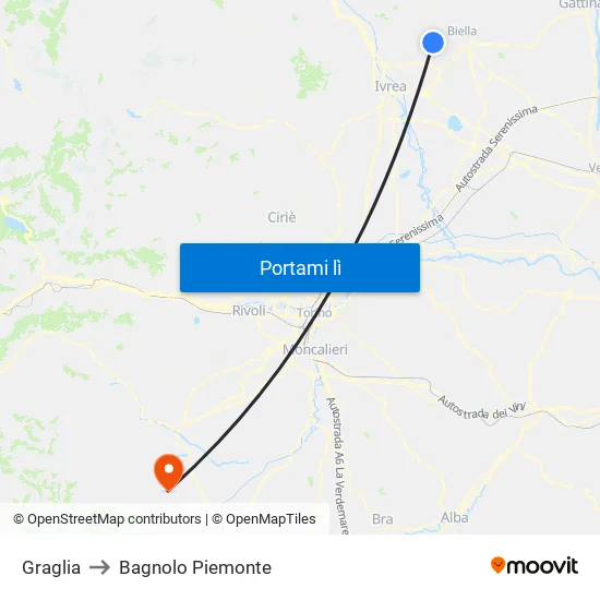 Graglia to Bagnolo Piemonte map