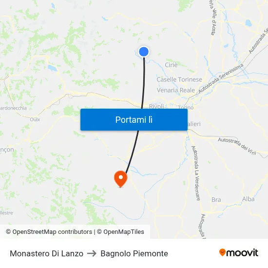Monastero Di Lanzo to Bagnolo Piemonte map