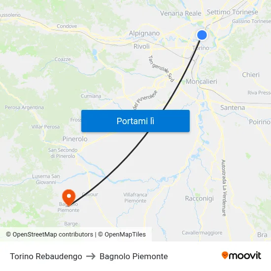Torino Rebaudengo to Bagnolo Piemonte map