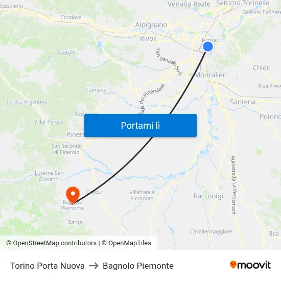 Torino Porta Nuova to Bagnolo Piemonte map