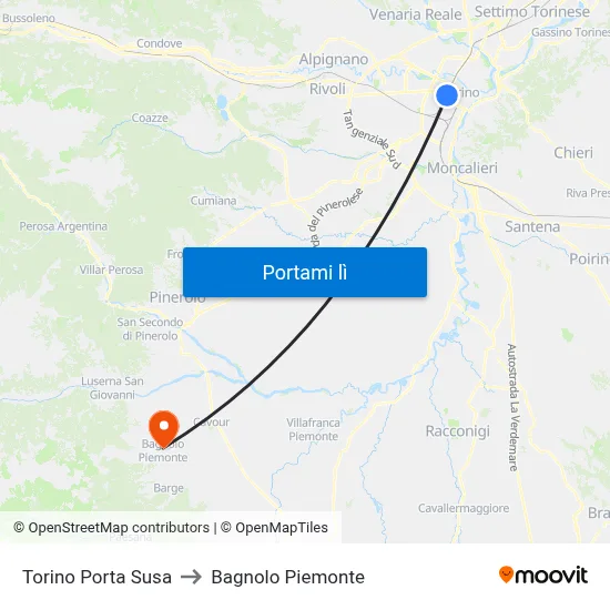 Torino Porta Susa to Bagnolo Piemonte map
