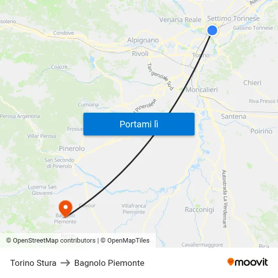 Torino Stura to Bagnolo Piemonte map