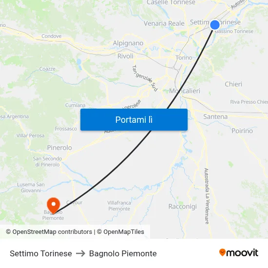 Settimo Torinese to Bagnolo Piemonte map