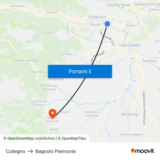 Collegno to Bagnolo Piemonte map
