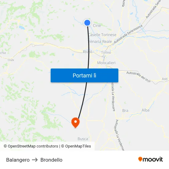 Balangero to Brondello map