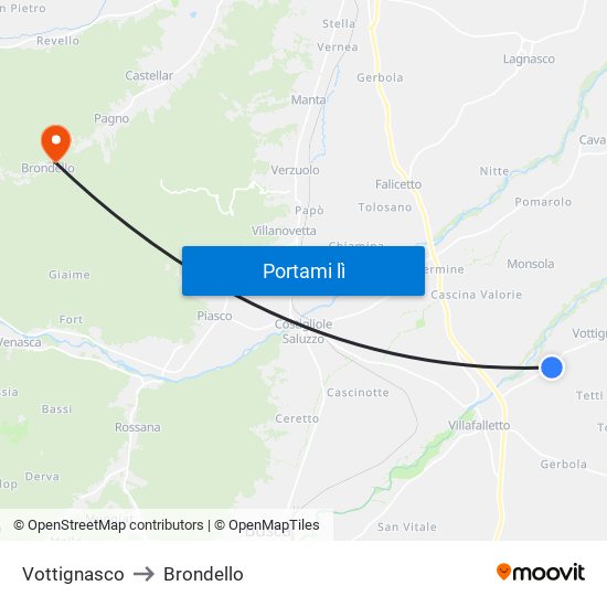 Vottignasco to Brondello map