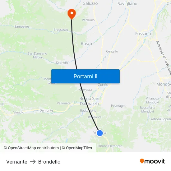 Vernante to Brondello map
