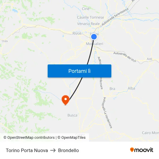 Torino Porta Nuova to Brondello map