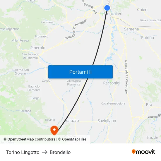 Torino Lingotto to Brondello map