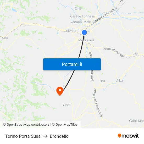 Torino Porta Susa to Brondello map