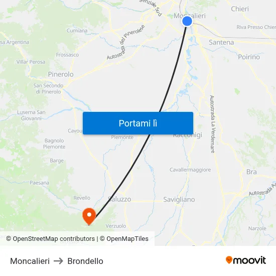 Moncalieri to Brondello map
