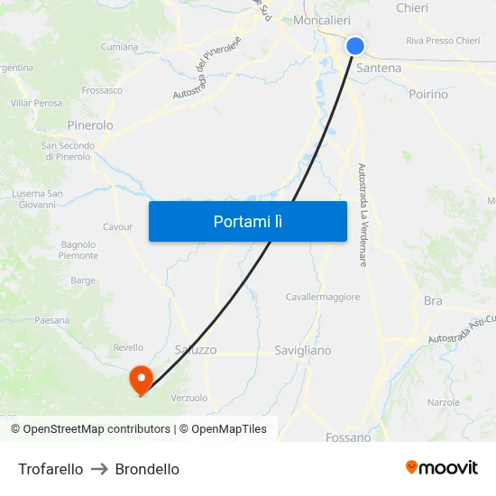 Trofarello to Brondello map