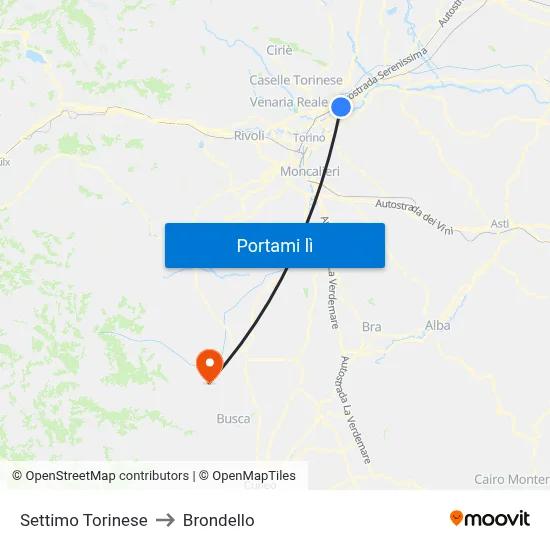 Settimo Torinese to Brondello map
