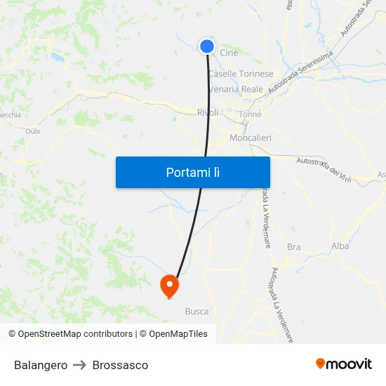 Balangero to Brossasco map