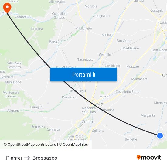 Pianfei to Brossasco map