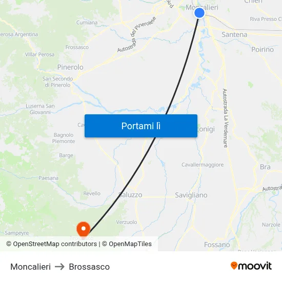 Moncalieri to Brossasco map