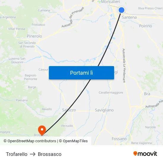 Trofarello to Brossasco map