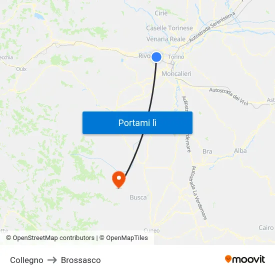 Collegno to Brossasco map