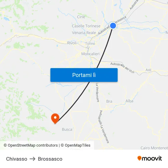 Chivasso to Brossasco map