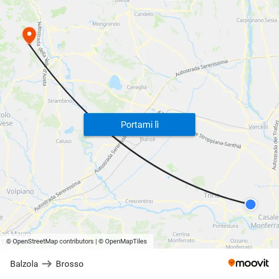 Balzola to Brosso map