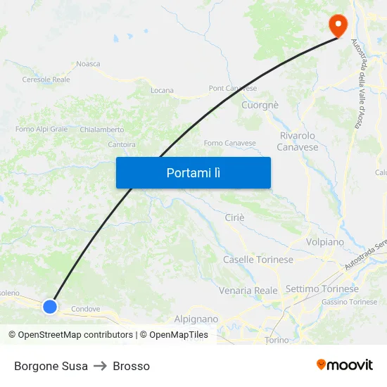 Borgone Susa to Brosso map