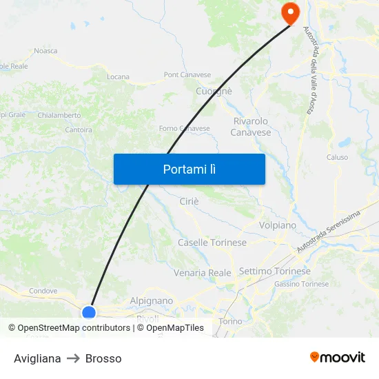 Avigliana to Brosso map