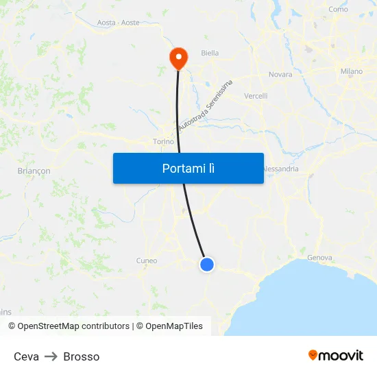 Ceva to Brosso map