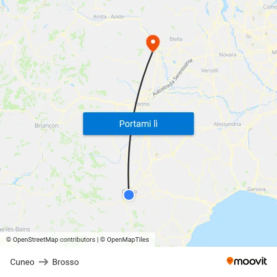 Cuneo to Brosso map