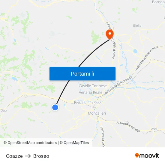 Coazze to Brosso map