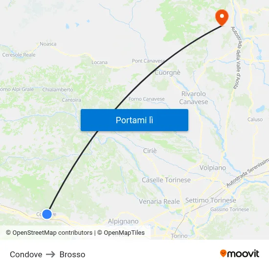 Condove to Brosso map