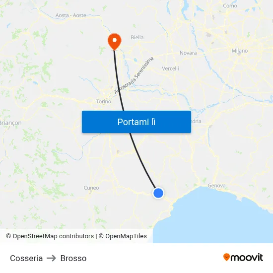 Cosseria to Brosso map