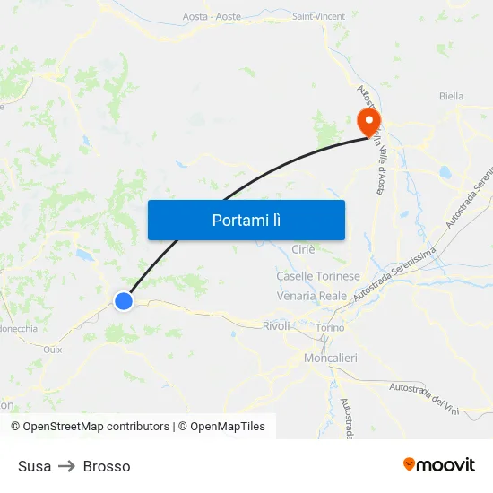 Susa to Brosso map