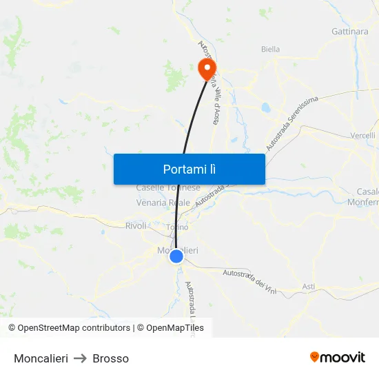 Moncalieri to Brosso map