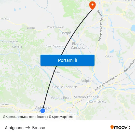Alpignano to Brosso map