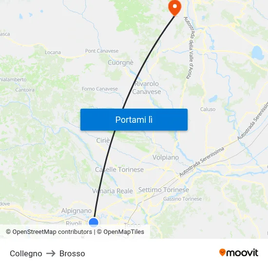 Collegno to Brosso map