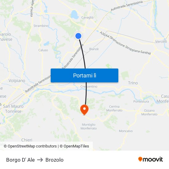 Borgo D' Ale to Brozolo map