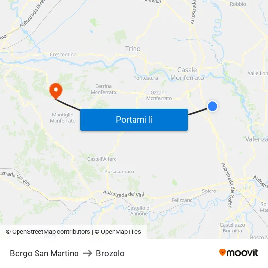 Borgo San Martino to Brozolo map
